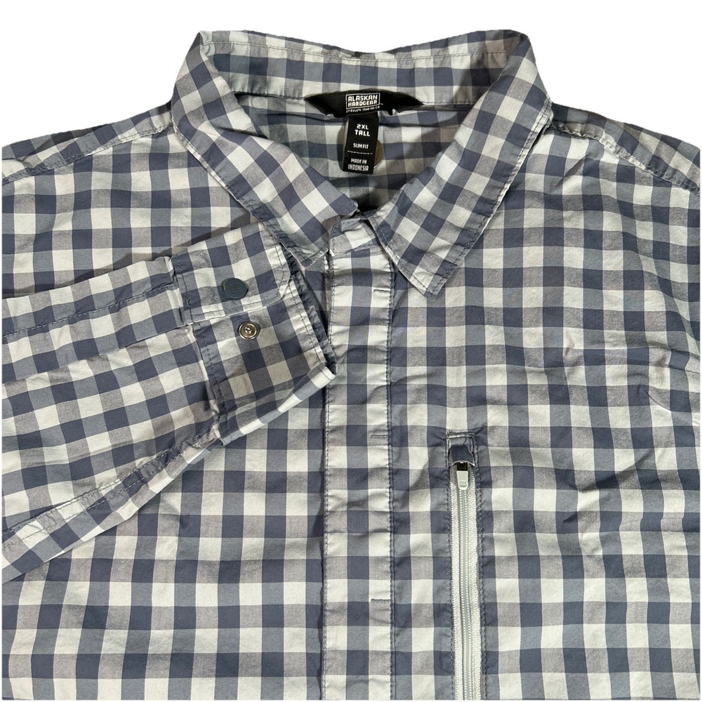 Alaskan Hardgear Slim Fit Mens 2XL Tall Blue Check Long Sleeve Snap Button Shirt